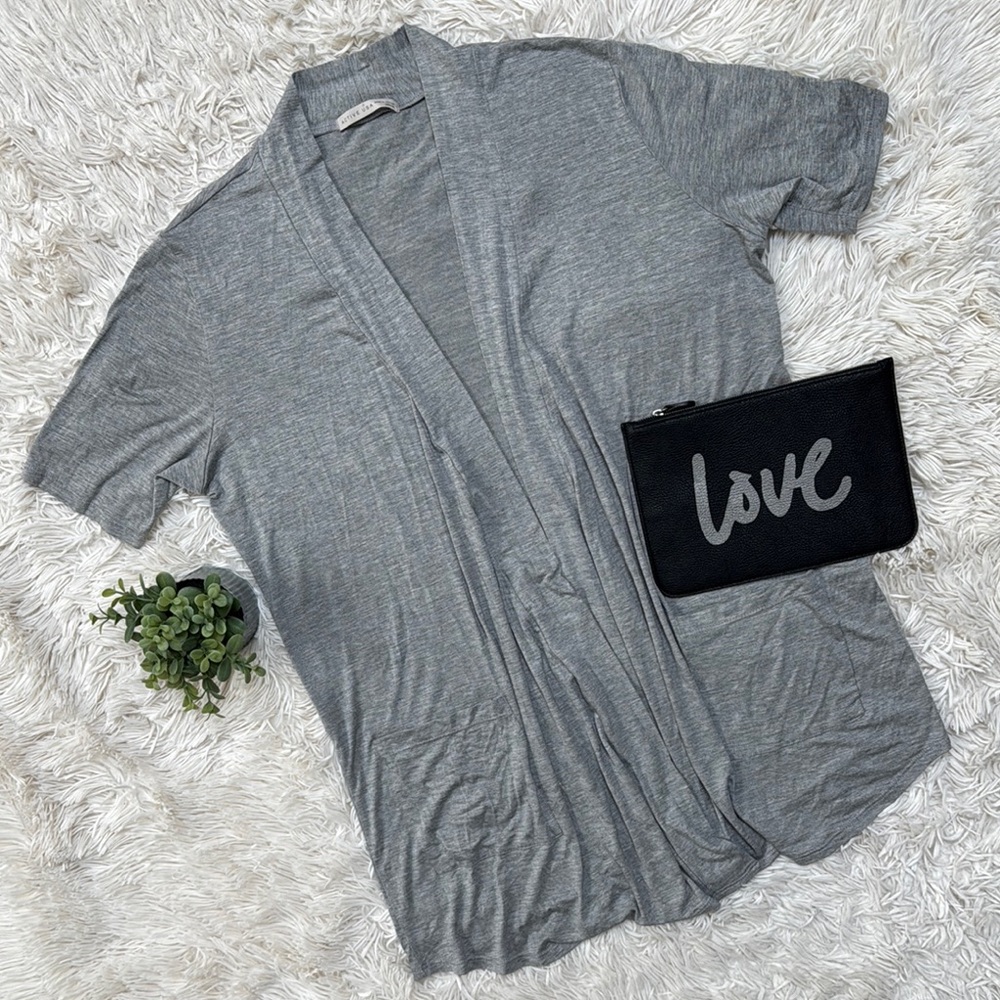 Active USA Short Sleeve Open Cardigan 💗 Heather Gray